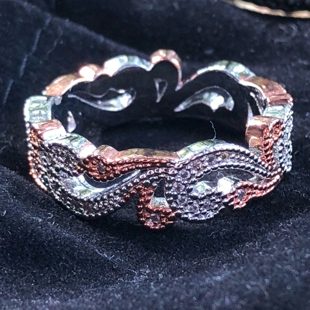 STERLING SILVER  2 TONE VINES RING - Picture 4 of 6